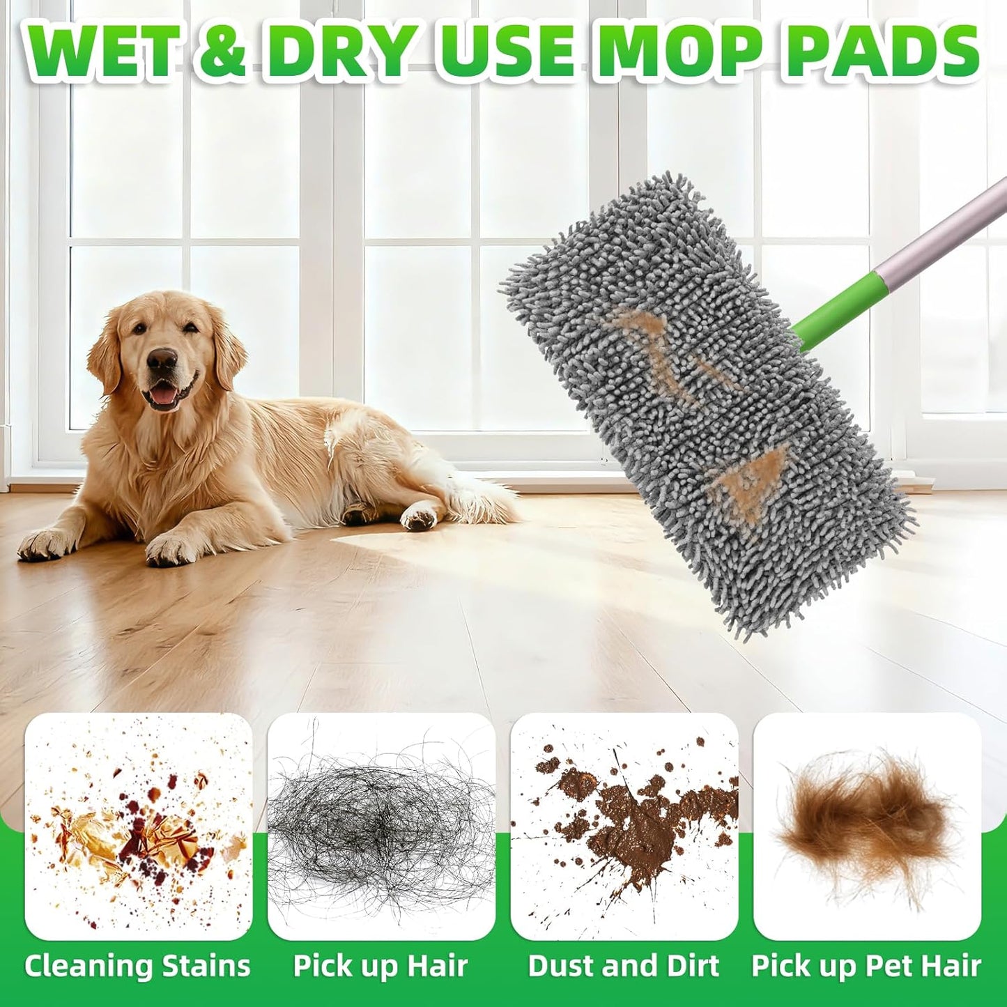 6 Pack Reusable Mop Pads Compatible with Swiffer Sweeper Mop, Wet and Dry Chenille Sweeping Cloths, Washable Pads Refill, Microfiber Pads for Multi-Surface/Hardwood Floor Cleaning (Gray, White)