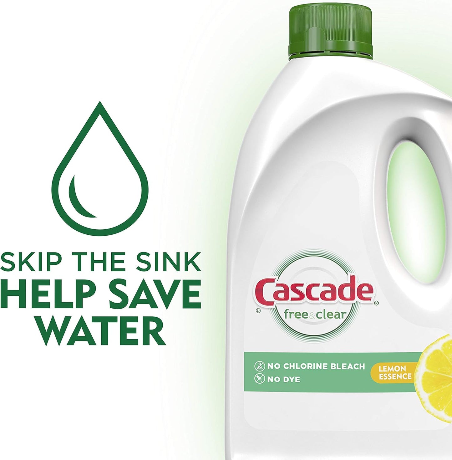 Cascade Free & Clear Gel Dishwasher Detergent Liquid Gel, Lemon Essence, 60 Fl Oz (Pack of 2)