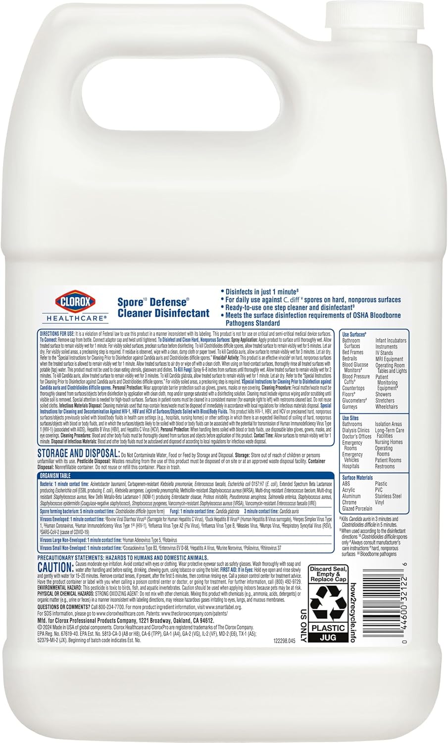 Clorox Healthcare Spore Defense Cleaner Disinfectant, Closed System Refill Bottle, 128 Fluid Ounces (Package May Vary)