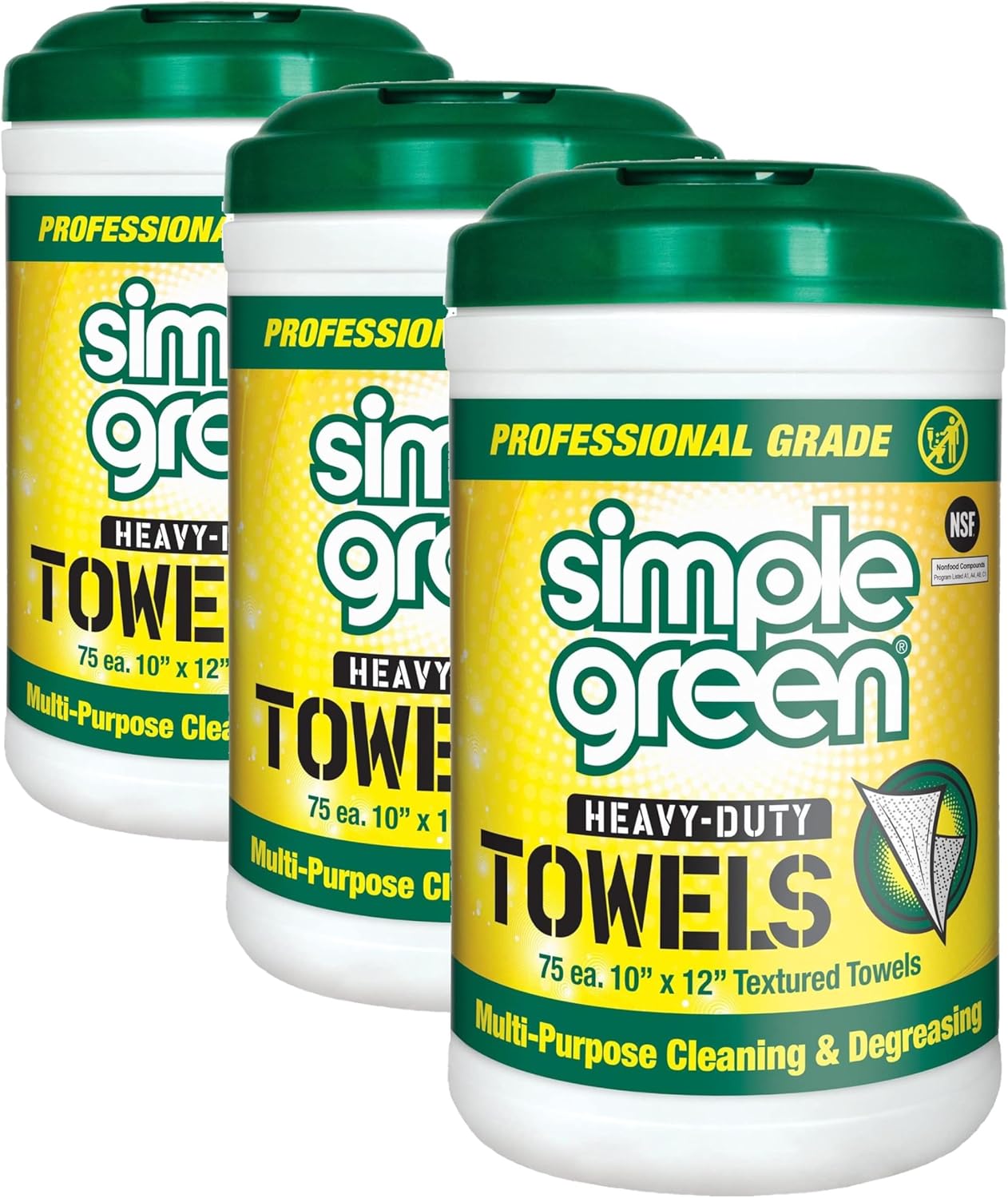 Simple Green Professional Grade Heavy-Duty Cleaning and Degreasing Towels, All-Purpose Cleaning Wipes, 75 count (Pack of 2)