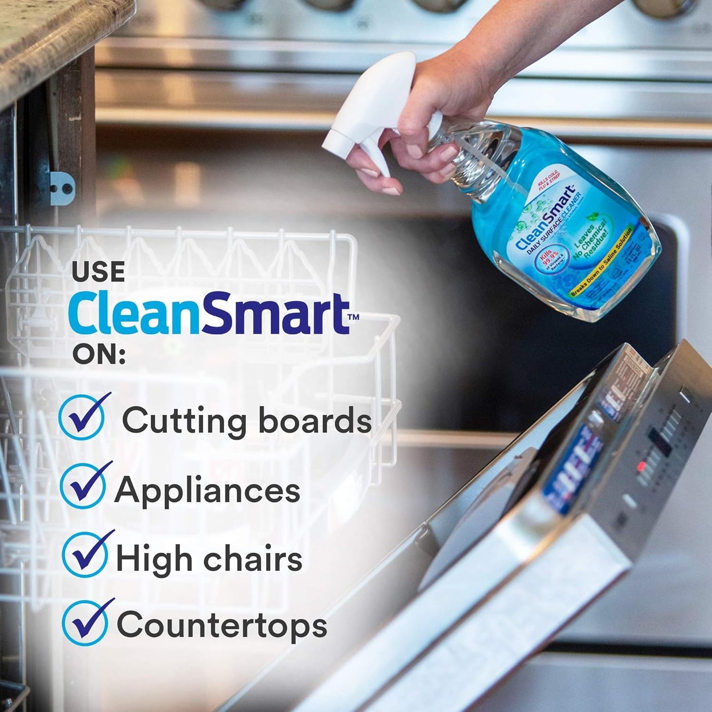 CleanSmart Daily Surface Spray Disinfectant, Kills 99.9% of Viruses, Bacteria, Mold & Fungus, 16 oz Bottle (Pack of 3)