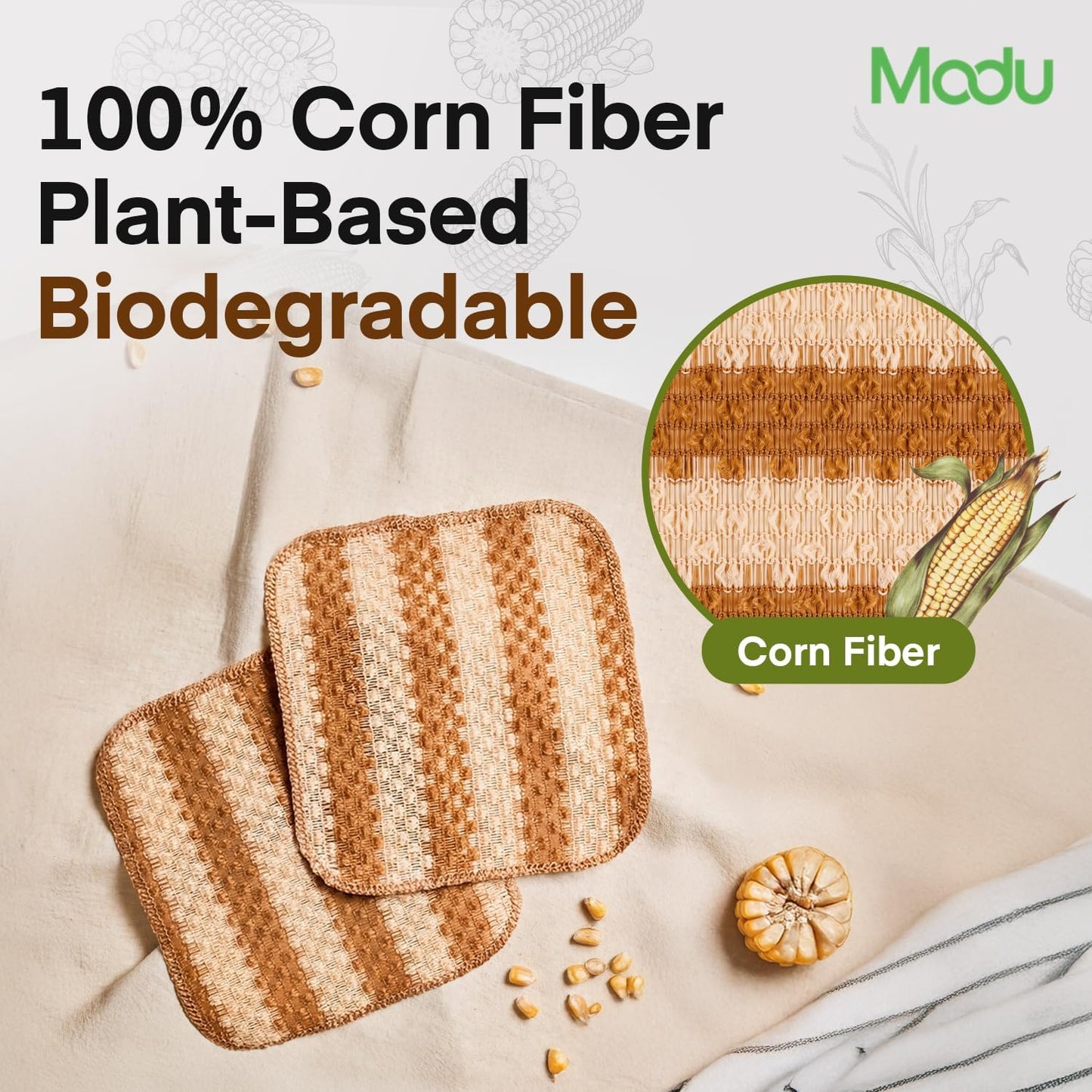 Modu 6 Pack EcoCorn Dish Sponges Scrubbers – 100% Corn Fiber, Biodegradable Kitchen Scrub Pads for Multipurpose Household Cleaning, Odor-Free, Plastic-Free Kitchen Mesh Net (Thin & Foamy 6 Count)