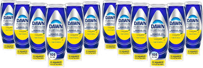 Dawn Platinum EZ-Squeeze Dish Soap Liquid, Dishwashing Liquid, Grease Removal, Upside Down Bottle, Bleach Alternative Clean Lemon, 6x18 Fl Oz Bundle