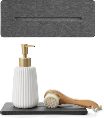 Fast Water Absorption Sink Organizer Tray Set, 3-Pack Compact and Space-Saving Stone Soap Holder Caddy for Kitchen & Bathroom Counter, Faucet Splash Guard, White (1pc of 8"x3.8" + 2pcs of 3.8"x3.8")