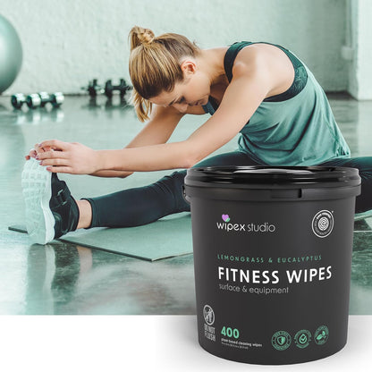 Wipex Yoga Mat Cleaner Wipes, EWG Verified, 400 Ct Plant-Based Lemongrass, Eucalyptus & Vinegar Wipes for Gym & Fitness Equipment & All Purpose Gym Cleaning - Safe for Peloton Bikes & Treadmills