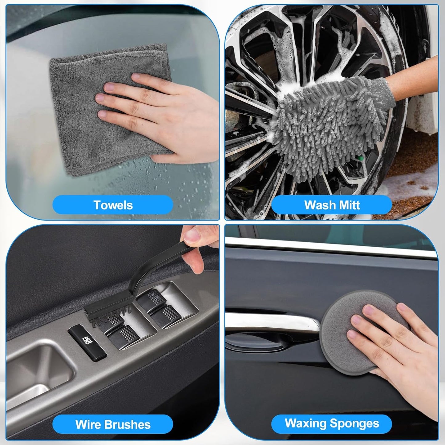 THINKWORK Windshield Cleaner Tool, Car Interior Cleaning Kit, Car Detailing Kit Interior Cleaner with10Pcs Detailing Brush Set, Gray Auto Detailing Supplies & Accessories