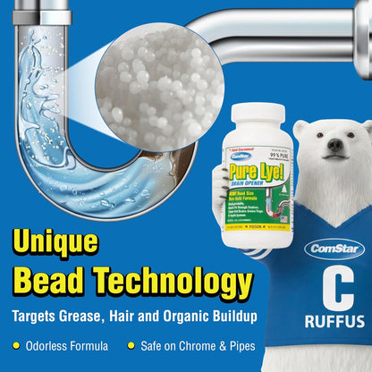 Pure Lye 1 lb - Unique Sodium Hydroxide Beads | Drain Opener & Soap Making | Biodegradable, Eco-Friendly (30-500)