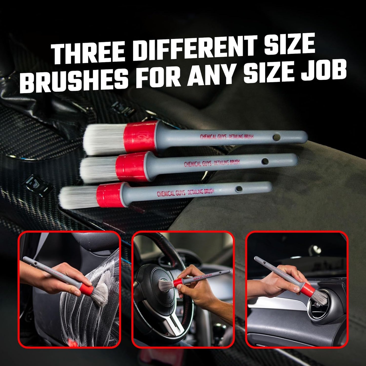 Chemical Guys Boars Hair Detailing Brush - Gentle Scratch-Free Cleaning for Wheels, Grilles, Emblems, and Interior Surfaces - Versatile Multi-Purpose Auto Detailing Brush for Deep Cleaning - Acc_S90