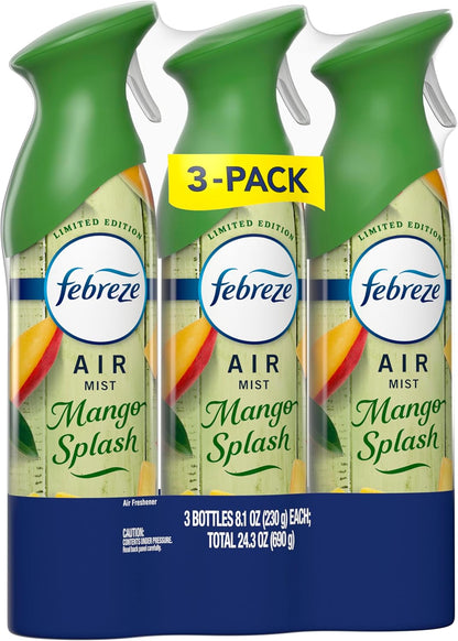 Febreze Air Mist, Air Freshener, Odor Fighting Room Spray, Deodorizer for Home Bathroom Kitchen Office Apartment, Lilac Sunrise, Warm Ocean Breeze, Summer Golden Hour Variety Pack, 8.1oz (Pack of 3)