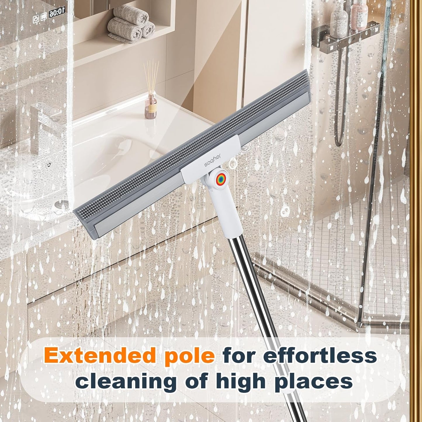 JOYBOS Rubber Floor Squeegee for Smooth Surface Concrete Floor, Tile Floor, Heavy Duty Garage Shower Floor Squeegee Broom for Removing Water, Commercial Scrubber Mop with Adjustable Long Handle (XL)