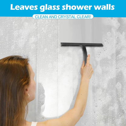Shower Squeegee for Glass Doors, Mirror Window Tile Scrubber Cleaner with Hook Silicone (Black)