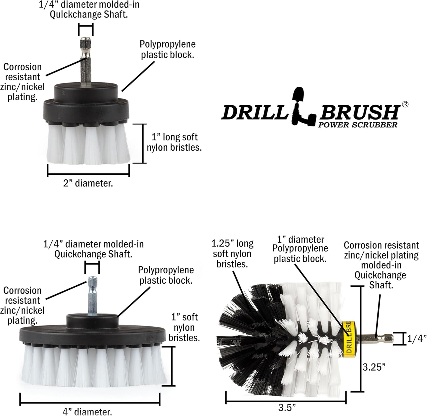 Drillbrush Drill Brush Attachment Set for Bathroom Cleaning – Power Scrubber Brush Kit for Tub, Tile, Shower, and Grout – All-Purpose Household Cleaning Brushes for Drill - Electric Grout Cleaner Kit