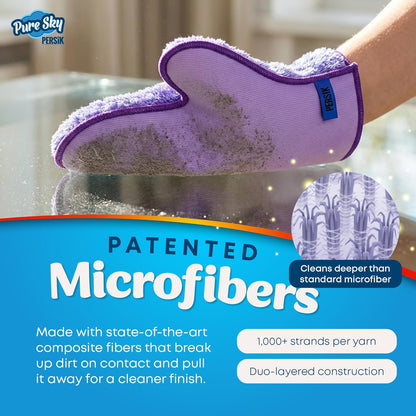 persik Pure-Sky Microfiber Glove Dusting Mitt - Ultra Microfiber Cleaning Cloth Glove - JUST ADD Water No Detergents Needed - Use for Cleaning Furniture, Home