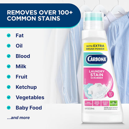 Carbona Laundry Stain Scrubber & Remover (8.4 Fl Oz), Extra-Strength Bio-Enzyme Formula, Brush-Top Applicator for Fiber-Deep Clean, Fast & Easy