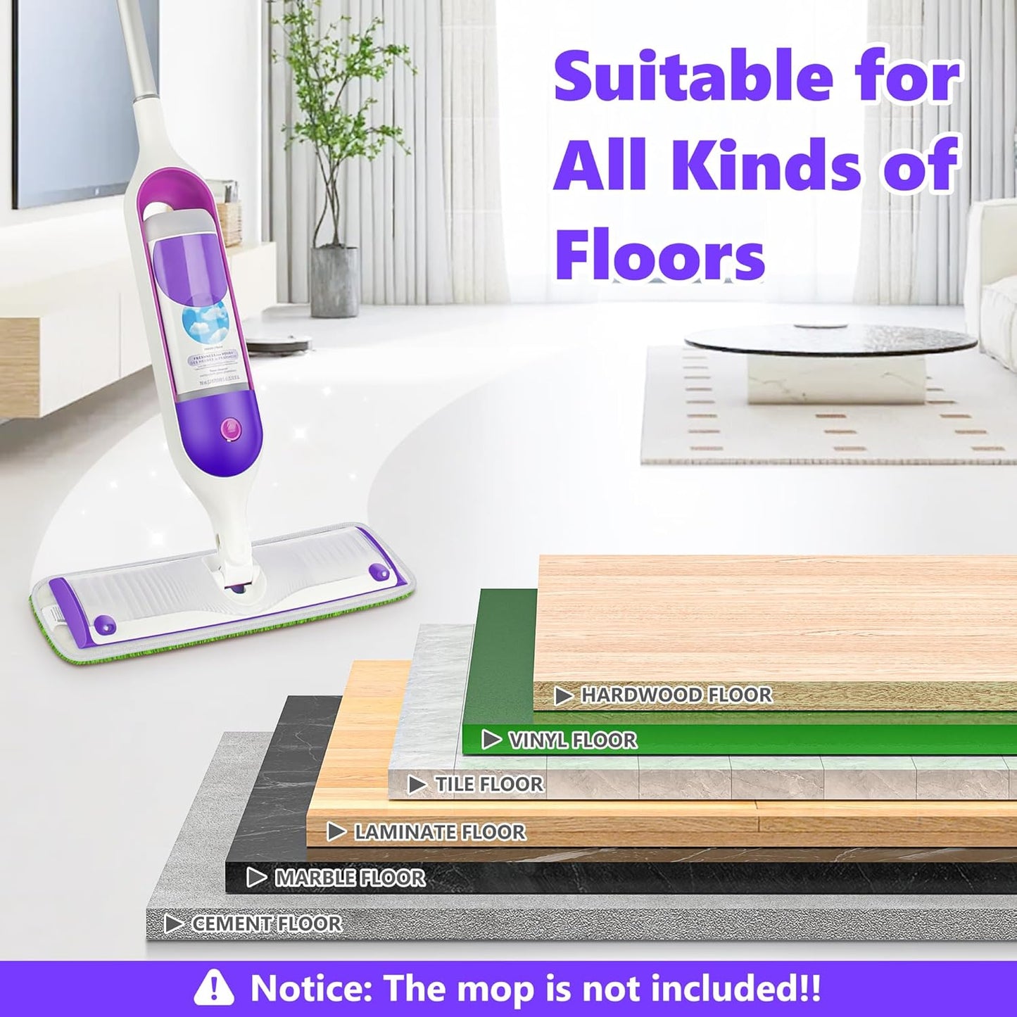 Reusable Mop Pads Compatible with Swiffer PowerMop, Microfiber Mop Pads Refills Mop Heads Replacement for Swiffer Mop Spray Mop Floor Mop, Washable Reusable Floor Mopping Refills, 6 Pack