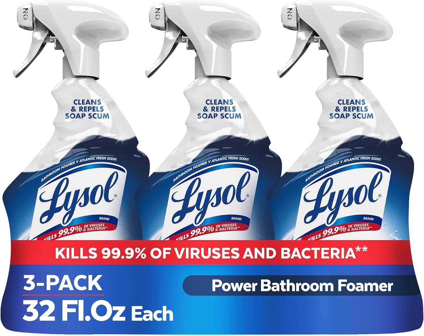 Lysol Power Foaming Bathroom Cleaner, Multipurpose Cleaner for Showers, Bathtubs, Sinks, Disinfectant Spray Kills 99.9% of Germs, Zero Bleach Cleaning Spray, 32 Oz.