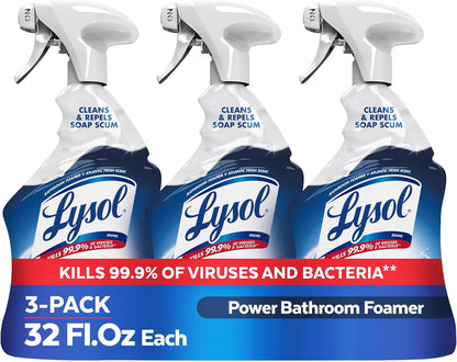 Lysol Power Foaming Bathroom Cleaner, Multipurpose Cleaner for Showers, Bathtubs, Sinks, Disinfectant Spray Kills 99.9% of Germs, Zero Bleach Cleaning Spray, 32 Oz.
