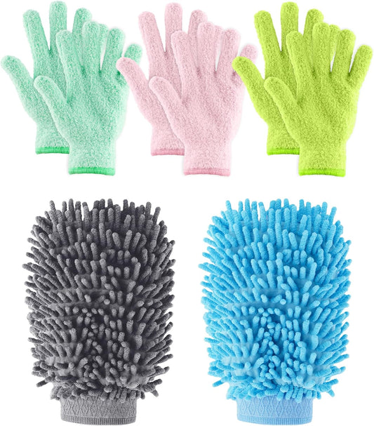 NiHome 4 Pairs Microfiber Cleaning Gloves - Electrostatic Dusting & Scratch-Free Wiping Gloves for Blinds, Furniture, Glass and Keyboards - Flexible & Reusable