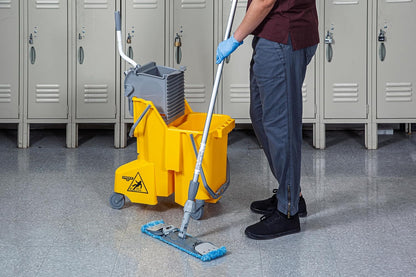 Unger Commercial 8-Gallon Dual-Compartment Mop Bucket with Side Press Wringer – Yellow, Ergonomic Design for Efficient Floor Cleaning COMBY
