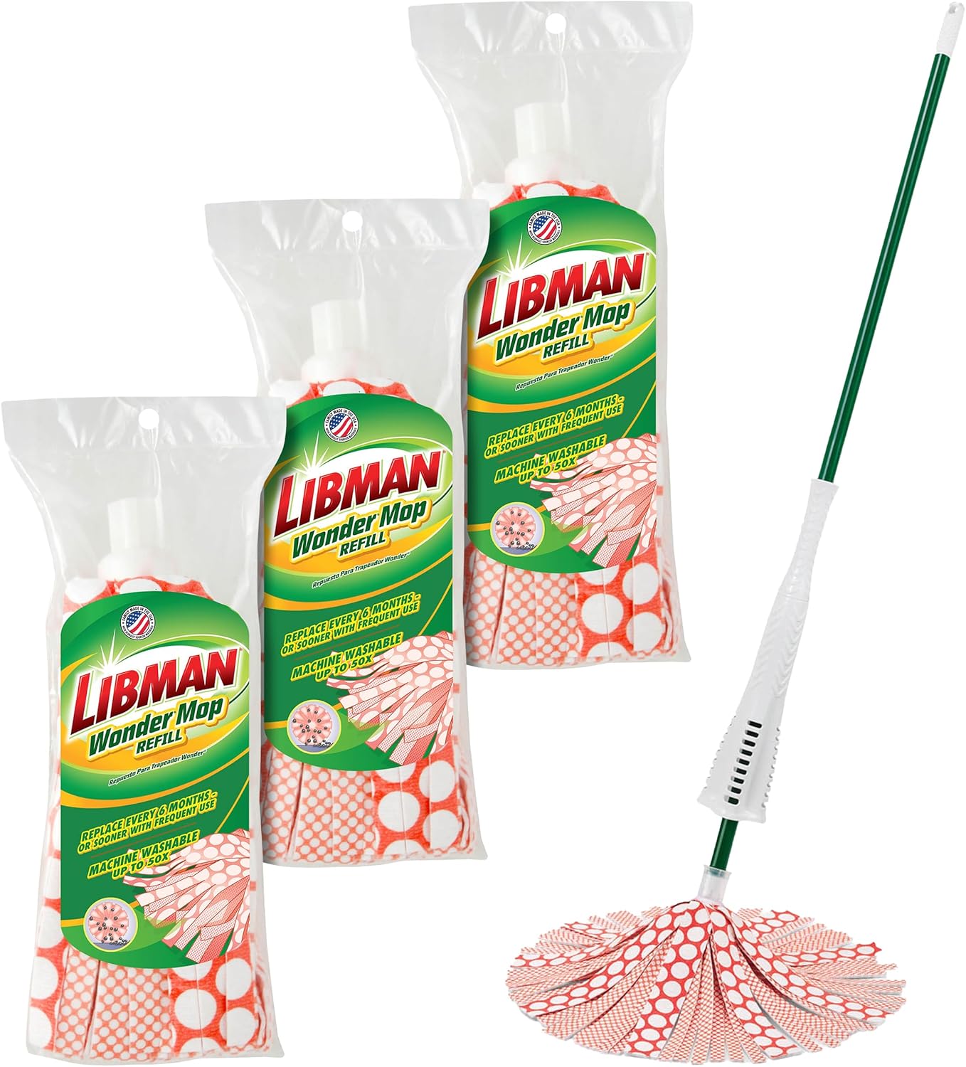 Libman Wonder Mop Head Replacement | Absorbent Microfiber | Self Wringing | Best Refill | Machine Washable | Multi-Surface Floor Mop | 3 Replacement Pads