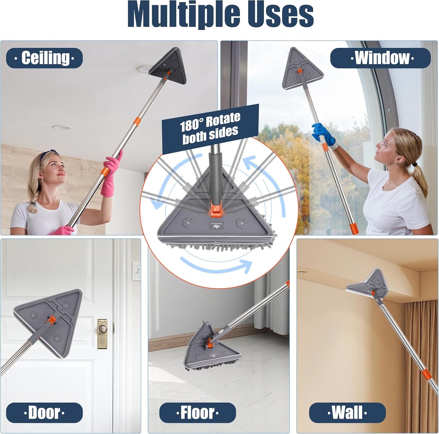 80" Extendable Wall Cleaner Mop with Rotating Head | 3-in-1 Adjustable Wall Mop with Microfiber Pads & Gloves | 360° Wall Cleaner with Long Handle for Windows, Floors & Baseboards