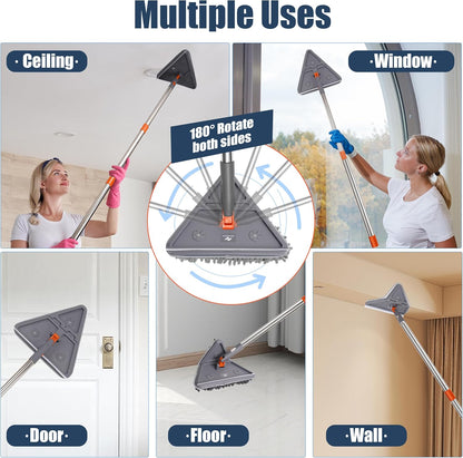 80" Extendable Wall Cleaner Mop with Rotating Head | 3-in-1 Adjustable Wall Mop with Microfiber Pads & Gloves | 360° Wall Cleaner with Long Handle for Windows, Floors & Baseboards