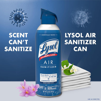 Lysol Bundle containing x2 Lysol Disinfectant Spray for Hard and Soft Surfaces, Crisp Linen, 19 Fl. Oz + Lysol Air Sanitizer Spray, For Air Sanitization and Odor Elimination, White Linen, 10 Fl. Oz