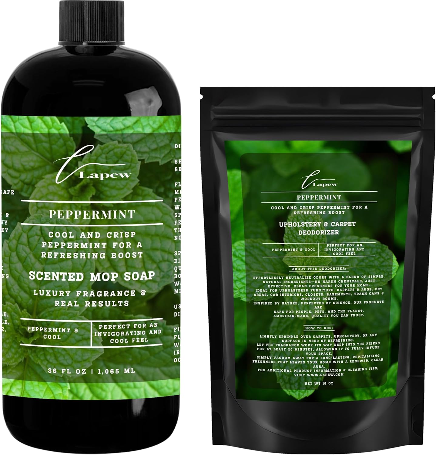 Lapew Black Sea Scented Cleaning Bundle | Carpet Deodorizer Powder (16 oz) & Mop Soap Concentrate (36 oz) | Pet-Friendly Odor Eliminator - Colors B