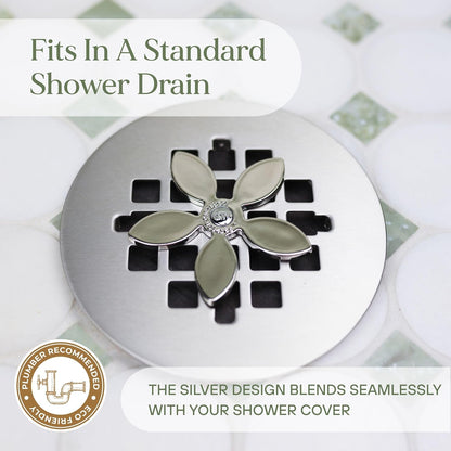 DrainWig Shower Drain Hair Catcher – Disposable Bathroom Hair Trap, Easy to Install in Shower Drain Cover, Helps Prevent Clogs – As Seen on Shark Tank – White Flower (2-Pack)