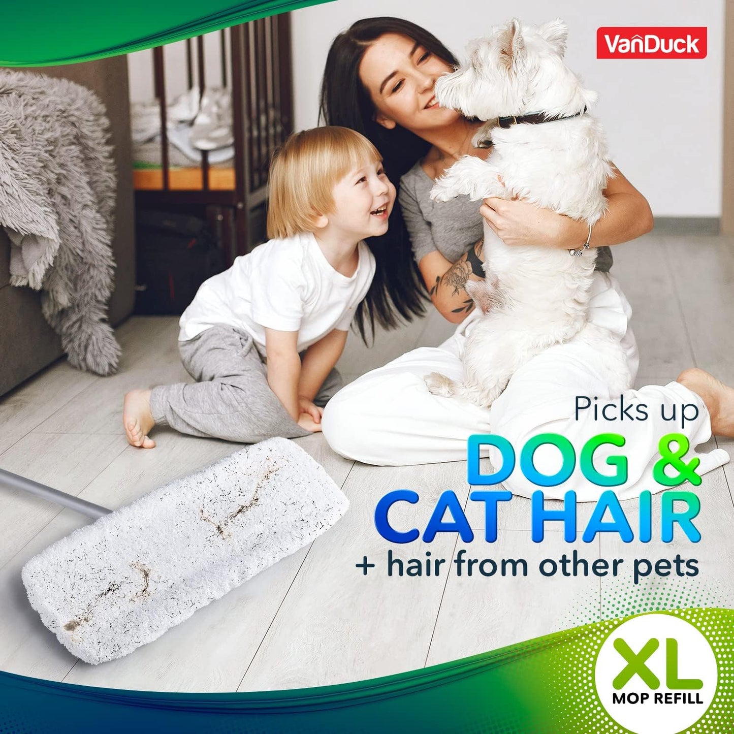 VanDuck XL Cotton Mop Pads Compatible with Swiffer XL (2 Pack) - Extra Large Wet and Dry Pads Refills - Cotton Covers Reusable Mop Heads (Handle is Not Included)