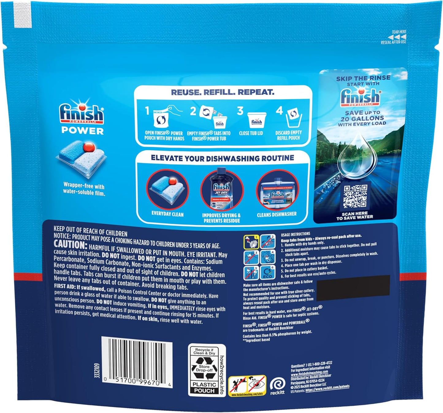 Finish Power Dishwasher Pods, No Pre-Rinse Dishwasher Detergent Soap For Deep Clean & Shine with Degreasing Power, 43 Count