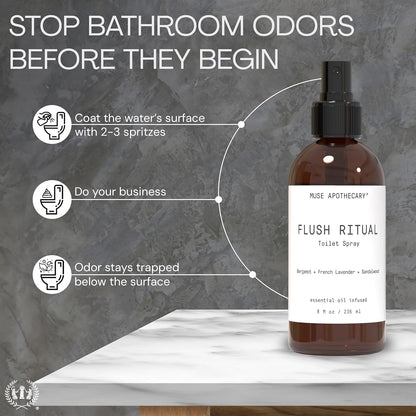 Muse Apothecary Flush Ritual - Aromatic & Refreshing Toilet Spray, Use Before You Go, 4 oz, Infused with Natural Essential Oils - Coconut + Sandalwood