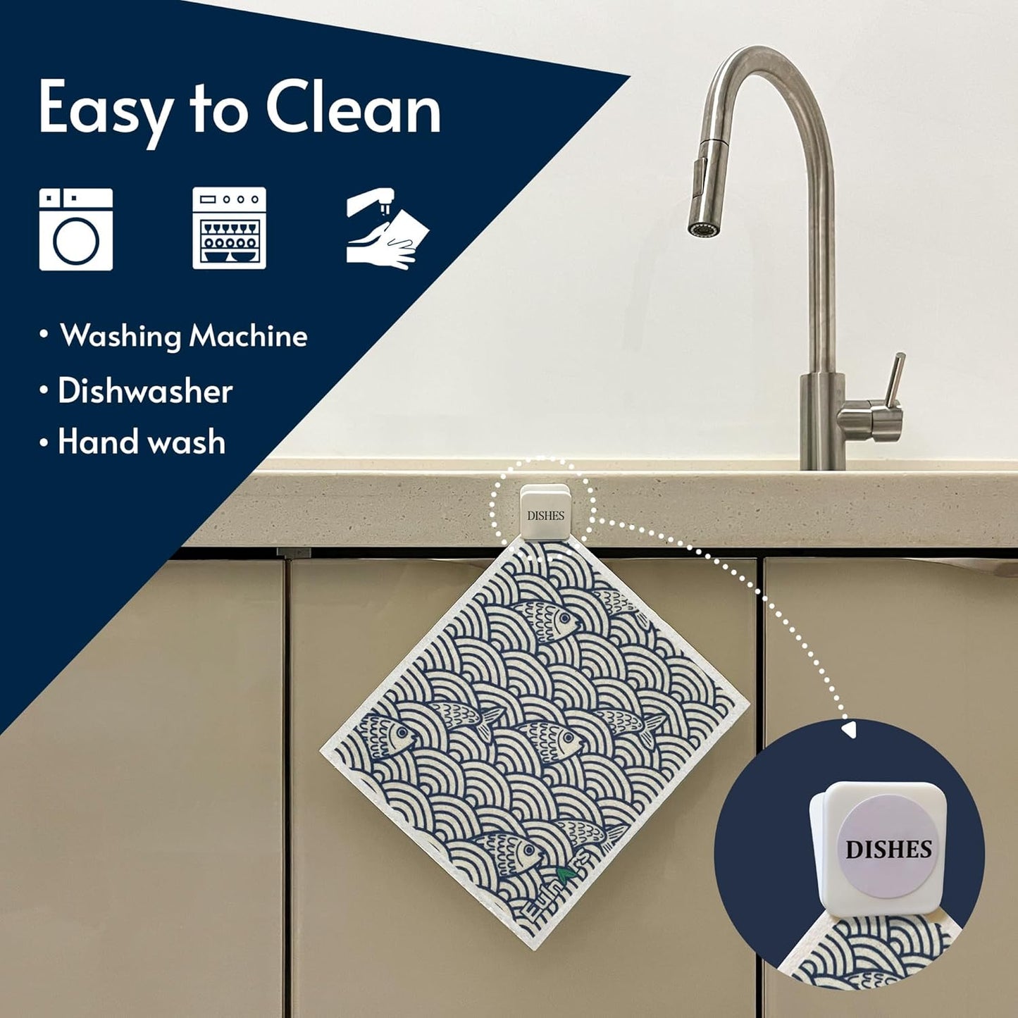 Eulnars Swedish Dishcloths for Kitchen, 8 Pack Reusable Paper Towels with Clips, Non-Scratch Swedish Kitchen Towels, Super Absorbent Cellulose Sponge Cloths, Dishwasher Safe, No Odor