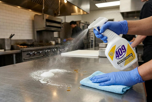409 Multi-Surface Antibacterial Cleaner Degreaser Spray 32 Fl Oz, Lemon Scent, Kills 99.9% of Germs and Viruses bundled with Microfiber Cleaning Cloth
