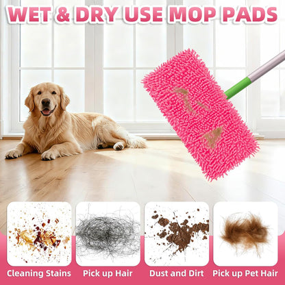 6 Pack Reusable Mop Pads Compatible with Swiffer Sweeper Mop, Wet and Dry Chenille Sweeping Cloths, Washable Pads Refill, Microfiber Pads for Multi-Surface/Hardwood Floor Cleaning (Gray, White)