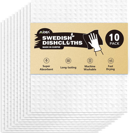 AIDEA Swedish Dishcloths for Kitchen-10PK, Absorbent Sponge Dish Cloth, Dishcloths for Washing Dishes, Reusable Paper Towels Dish Cloths, Swedish Towels for Home, Kitchen, Glass, 7" x 6"