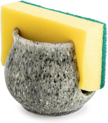 Zoeeker Sponge Holder for Kitchen Sink, Ceramic Dish Sponge Dish Rack Scrubby Caddy Kitchen Organizer Cute Sink Caddy Organizer, Farmhouse Decor, Speckled Glaze