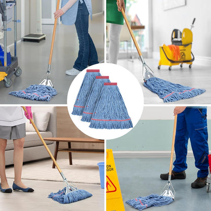 Matthew Cleaning Heavy Duty Mop Head Commercial Replacement for General and Floor Cleaning , Wet Industrial Blue Cotton Looped End String Head Refill (Pack of 6) Blue