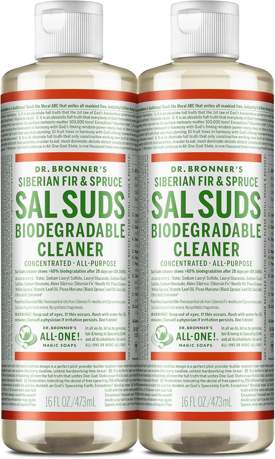 Dr. Bronner's Sal Suds Biodegradable Cleaner (1 Gallon) – All-Purpose Pine Mop Detergent for Floors, Multi-Purpose Household Formula, Dish Degreaser & Laundry Use