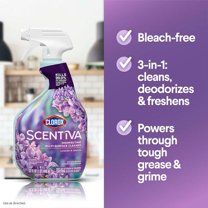 Clorox Scentiva Disinfecting Multi-Surface Cleaner, Lavender and Jasmine, 32 Fl Oz (Pack May Vary)