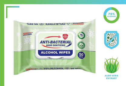Advanced 75% Alcohol Antiseptic Hand Sanitizer Multipurpose Wipes (50 Count X 4 packs = 200 Wipes)
