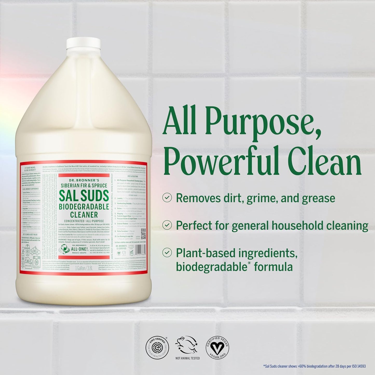 Dr. Bronner's Sal Suds Biodegradable Cleaner (1 Gallon) – All-Purpose Pine Mop Detergent for Floors, Multi-Purpose Household Formula, Dish Degreaser & Laundry Use
