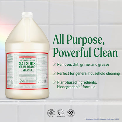 Dr. Bronner's Sal Suds Biodegradable Cleaner (1 Gallon) – All-Purpose Pine Mop Detergent for Floors, Multi-Purpose Household Formula, Dish Degreaser & Laundry Use