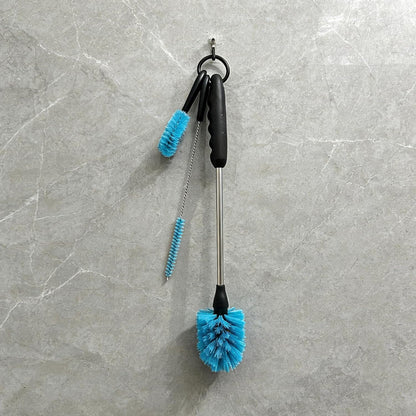 3-in-1 Water Bottle Cleaning Set: 15" Long Handle Brush, Straw Cleaner & Detail Scrubber - Professional Household Scrubber for Daily Kitchen Cleaning & Travel Mugs