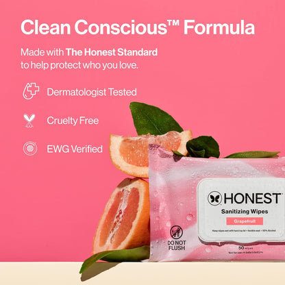 The Honest Company Fragrance-Free Sanitizing Alcohol Wipes, Antibacterial with Aloe, Kills 99% of Germs, 150 Count