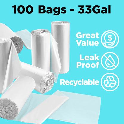 Toughbag Trash Bags 33x39 33 Gal 100/case Garbage Bags 1.2 Mil (Clear)