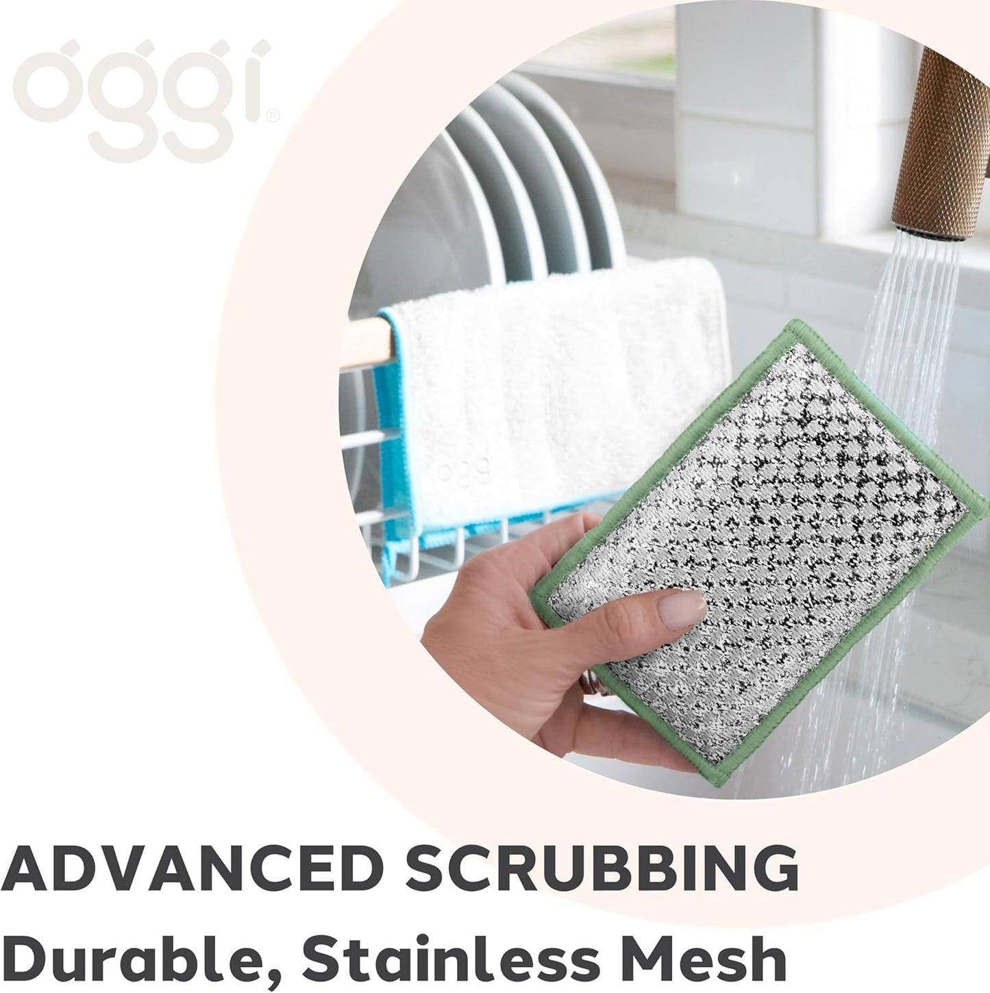 OGGI Bambou Odor-Free Scrubbing Sponges - Natural Scrub Sponges for Dishes, 91% Bamboo-Derived Rayon Cellulose Fiber, Reusable, Absorbent, Durable Scrubbers, Non-Scratch, Washable - 3 pcs, 7x4