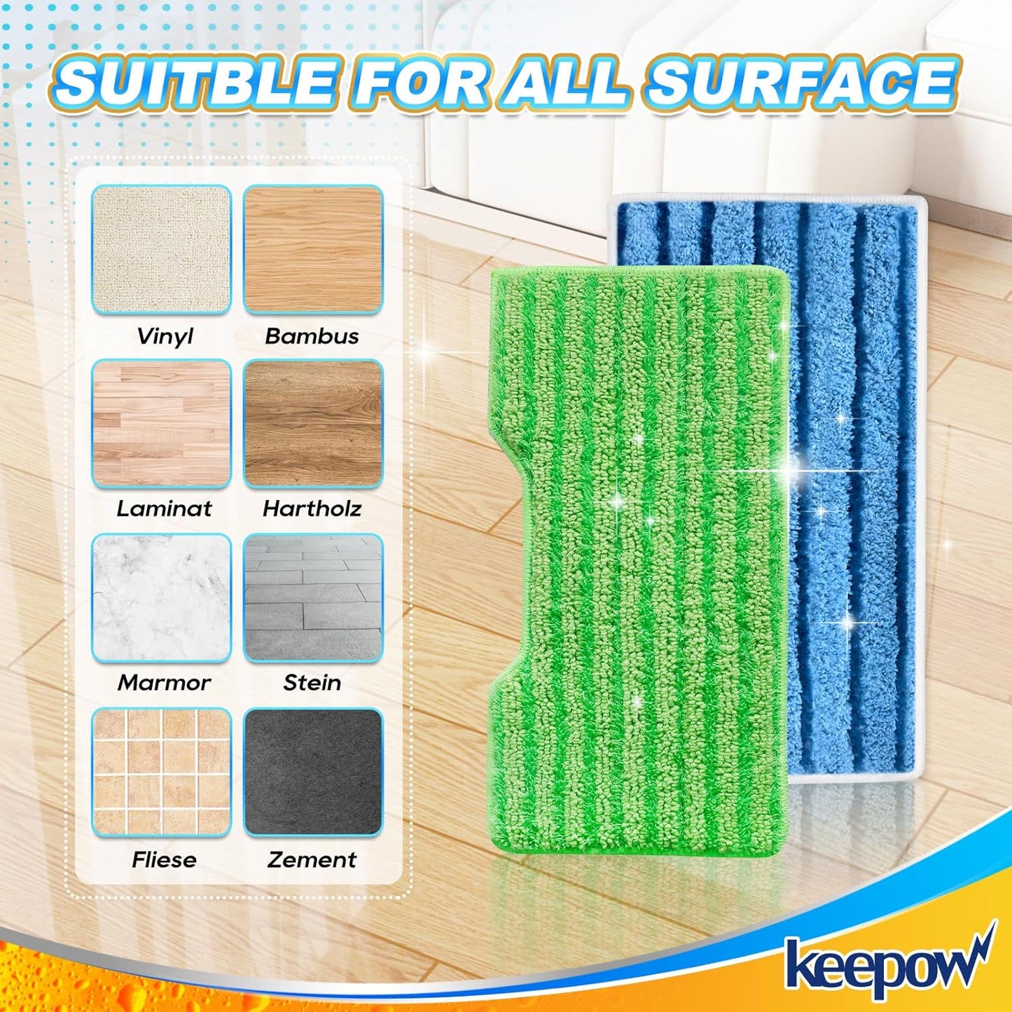 KEEPOW Reusable Mop Replacement Pads Compatible with Shark Vac Mop VM252 VM200 VC205 VM250 VM180 VM401 QM250 VM190, Washable Vacuum Mop Pad Refills, Upgraded Design of Dirt Chamber (1+3+6 Pads)