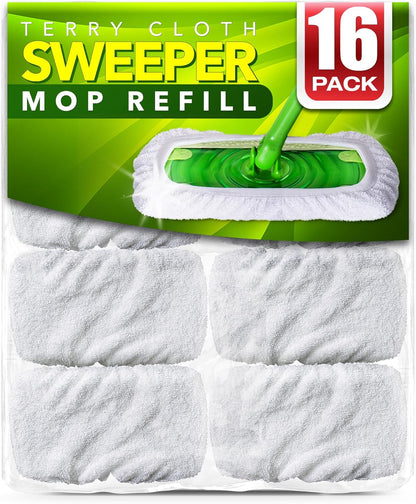VanDuck Reusable 100% Cotton Mop Pads Compatible with Swiffer Sweeper (4-Pack), Terry Cloth Mop Covers Washable for Wet Mopping and Floor Cleaning (Handle is Not Included)