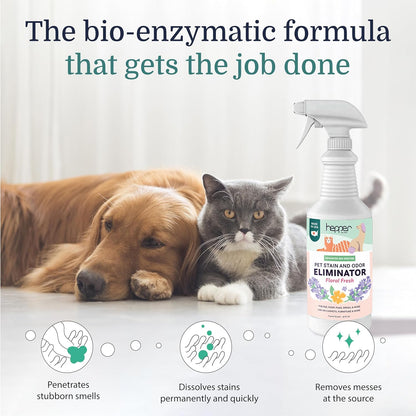 Hepper Advanced Bio-Enzyme Pet Stain & Odor Eliminator Spray - Smell, Stain & Urine Remover for Cats, Dogs & Other Animals - 32oz Spray Safe for the Home - Neutral